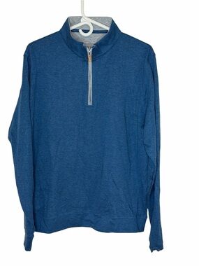 Collars & Co. Indigo Blue Gray Trim Heather Cloud Cotton Quarter Zip Large